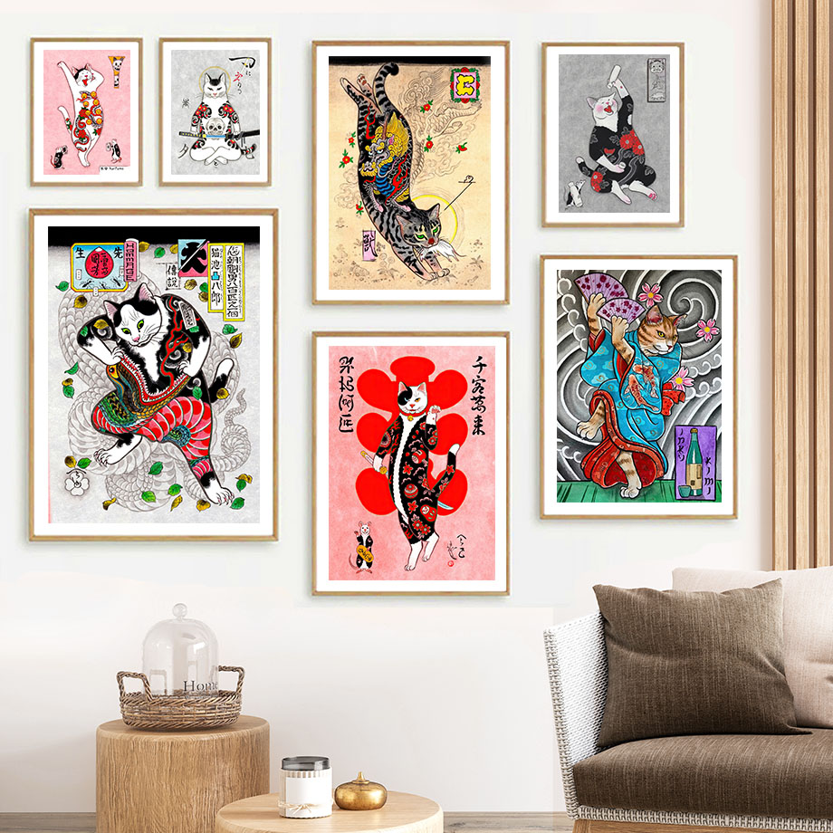 Japanese Lifestyle And Traditions - Arte de pared de gato samurái