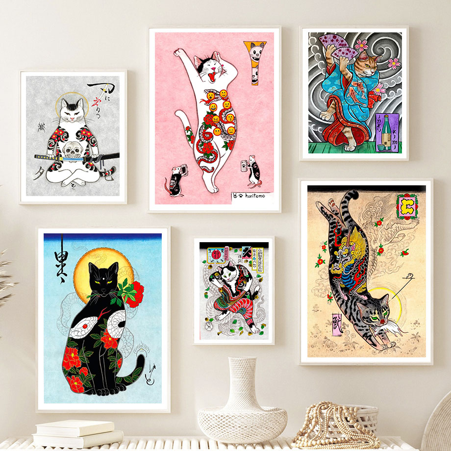 Arte de pared de gato samurái  - Japanese Lifestyle And Traditions reseña y precio