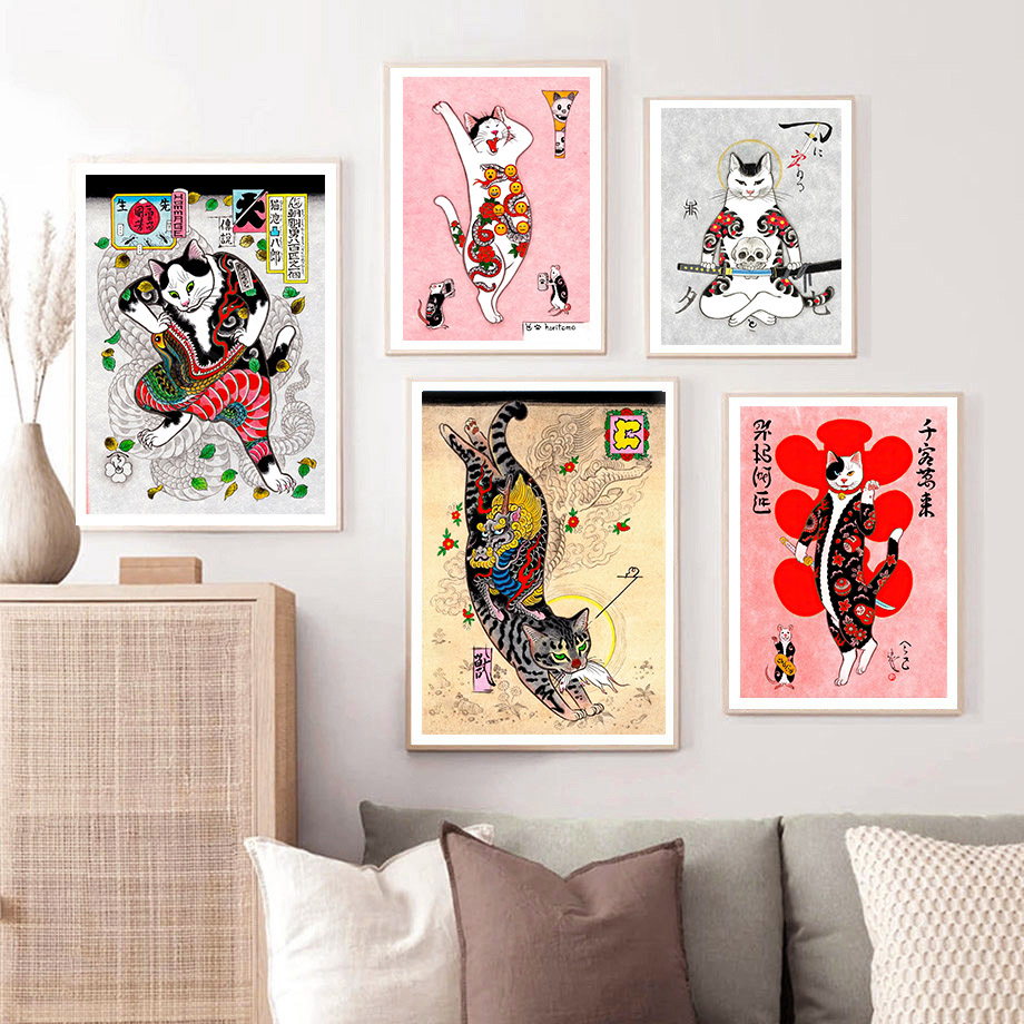 Arte de pared de gato samurái  - Japanese Lifestyle And Traditions reseña y precio